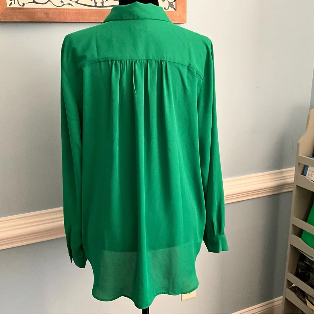 Ann Taylor Blouse Large Blouse Kelly Green Top - Picture 7 of 10